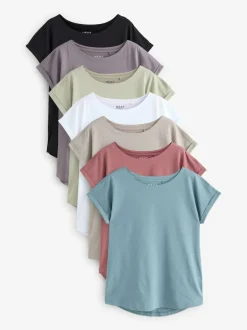 Next Multi Cap Sleeve 100% Cotton T-Shirts 7 Pack New