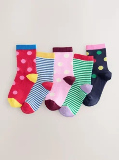Next Multi Colour Cotton Rich Stripe and Spot Ankle Socks 5 Pack Discount
