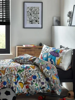 Next Multi Graffiti Doodle Duvet Cover and Pillowcase Set Sale