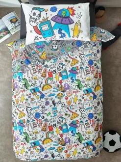 Next Multi Graffiti Doodle Duvet Cover and Pillowcase Set Sale