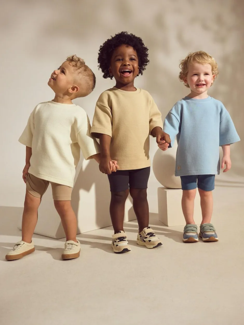 Next Multi Neutral Short Sleeve Textured T-Shirts & Cycling Shorts 3 Pack (3mths-7yrs) Discount