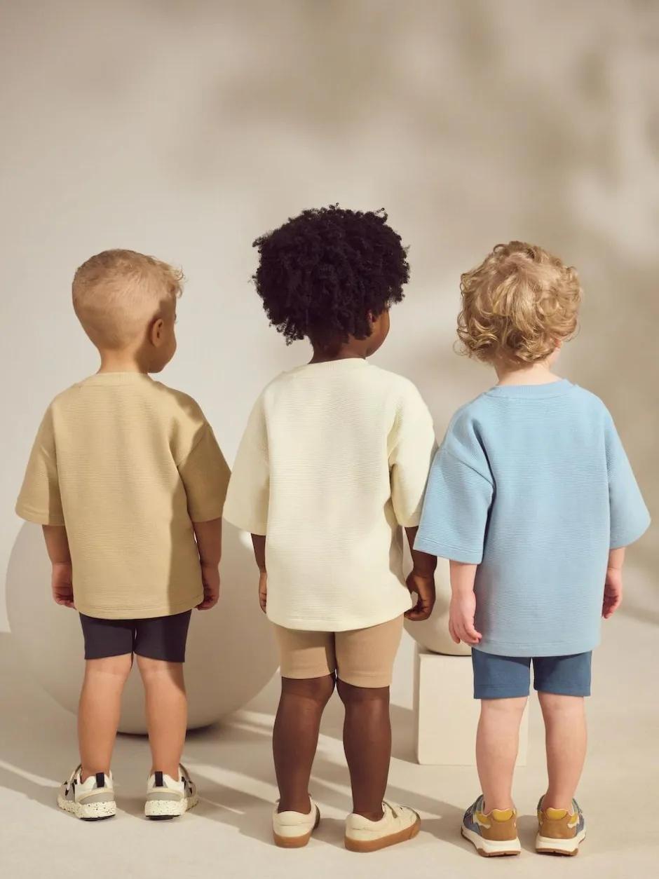 Next Multi Neutral Short Sleeve Textured T-Shirts & Cycling Shorts 3 Pack (3mths-7yrs) Discount