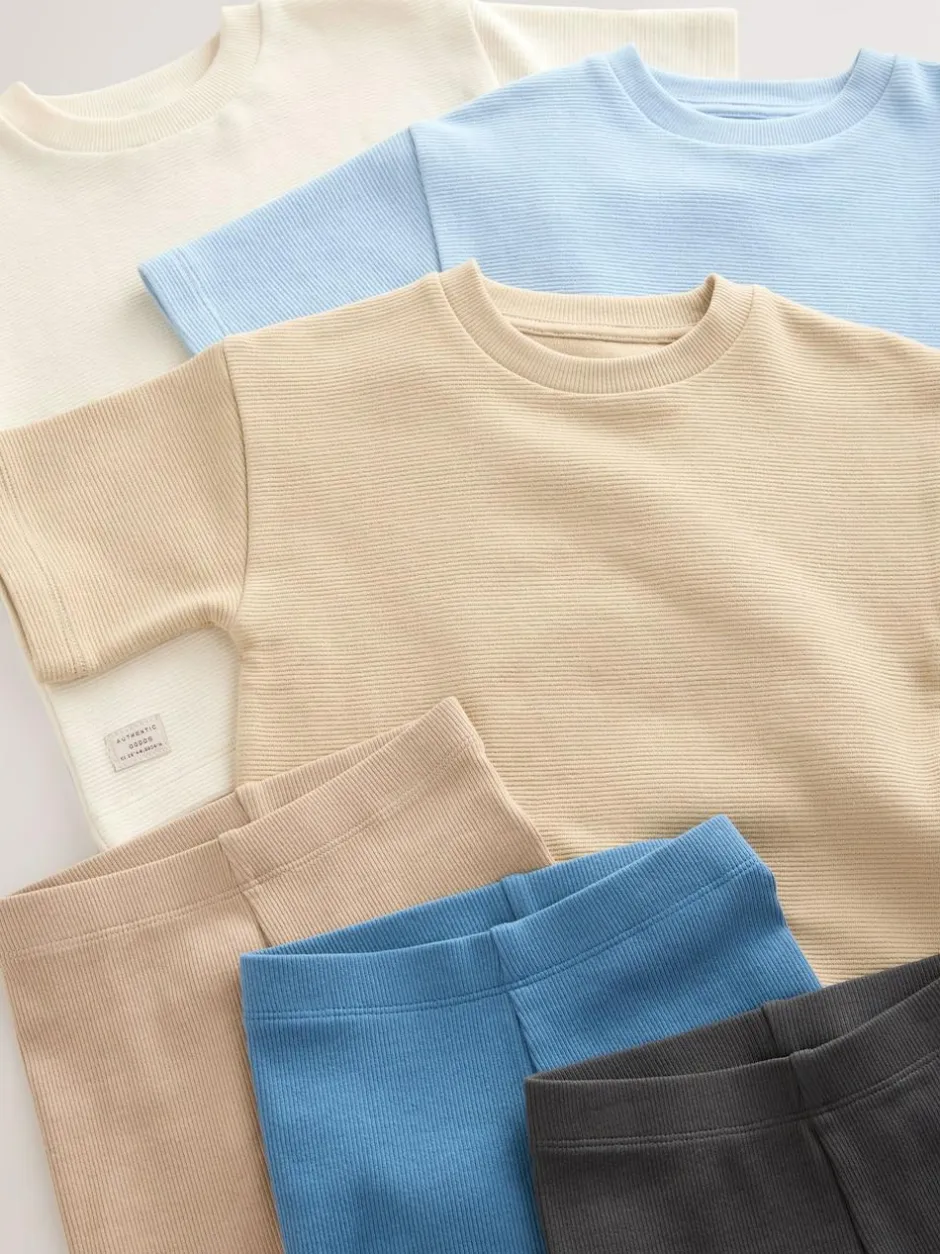 Next Multi Neutral Short Sleeve Textured T-Shirts & Cycling Shorts 3 Pack (3mths-7yrs) Discount
