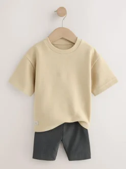 Next Multi Neutral Short Sleeve Textured T-Shirts & Cycling Shorts 3 Pack (3mths-7yrs) Discount