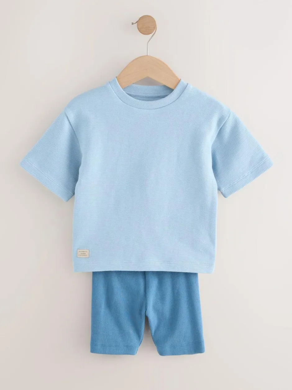 Next Multi Neutral Short Sleeve Textured T-Shirts & Cycling Shorts 3 Pack (3mths-7yrs) Discount
