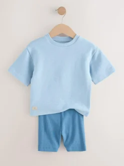 Next Multi Neutral Short Sleeve Textured T-Shirts & Cycling Shorts 3 Pack (3mths-7yrs) Discount