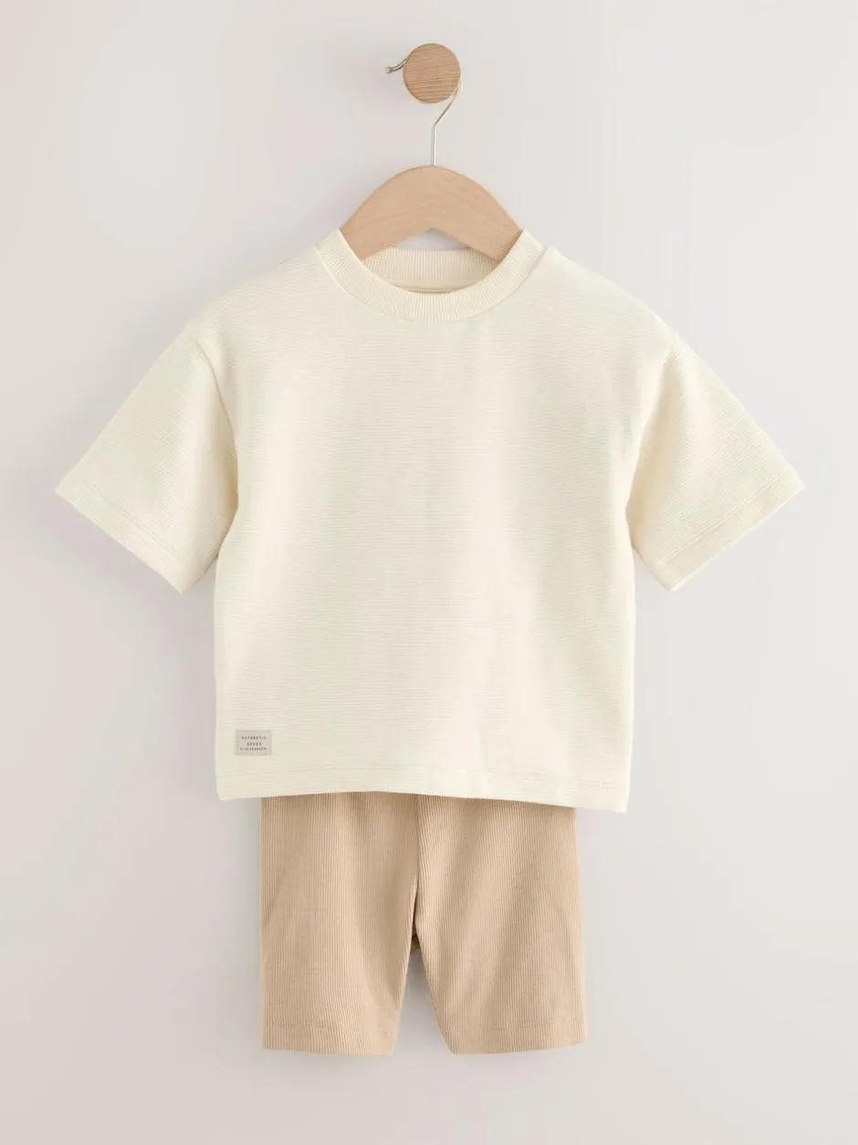 Next Multi Neutral Short Sleeve Textured T-Shirts & Cycling Shorts 3 Pack (3mths-7yrs) Discount