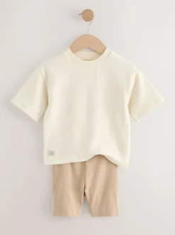 Next Multi Neutral Short Sleeve Textured T-Shirts & Cycling Shorts 3 Pack (3mths-7yrs) Discount