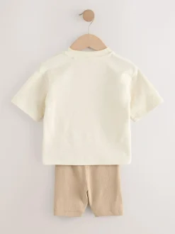 Next Multi Neutral Short Sleeve Textured T-Shirts & Cycling Shorts 3 Pack (3mths-7yrs) Discount
