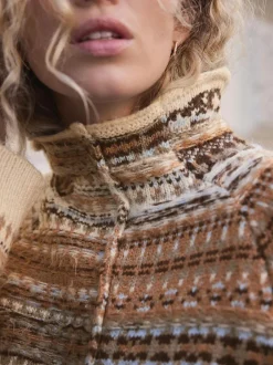 Next Stand Neck Fairisle Pattern Stitch Knitted Jumper Multi Neutral Clearance