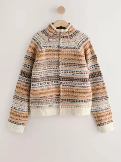 Next Stand Neck Fairisle Pattern Stitch Knitted Jumper Multi Neutral Clearance