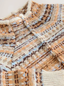 Next Stand Neck Fairisle Pattern Stitch Knitted Jumper Multi Neutral Clearance