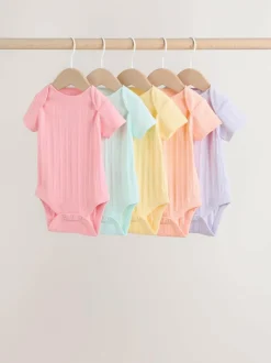 Next Multi Pastel 5 Pack Short Sleeve Baby Bodysuits Best
