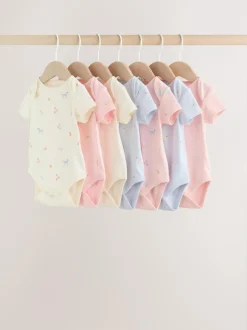 Next Multi Pastel Character 7 Pack Short Sleeve Baby Bodysuits Discount