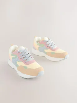 Next Standard Fit (F) Lace-Up Colourblock Trainers Multi Pastel Clearance