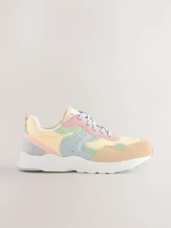 Next Standard Fit (F) Lace-Up Colourblock Trainers Multi Pastel Clearance