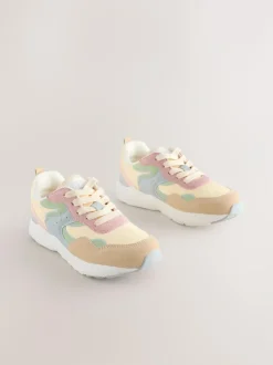 Next Standard Fit (F) Lace-Up Colourblock Trainers Multi Pastel Clearance