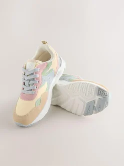 Next Standard Fit (F) Lace-Up Colourblock Trainers Multi Pastel Clearance