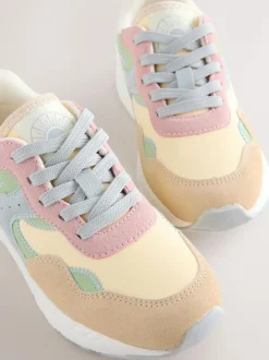 Next Standard Fit (F) Lace-Up Colourblock Trainers Multi Pastel Clearance