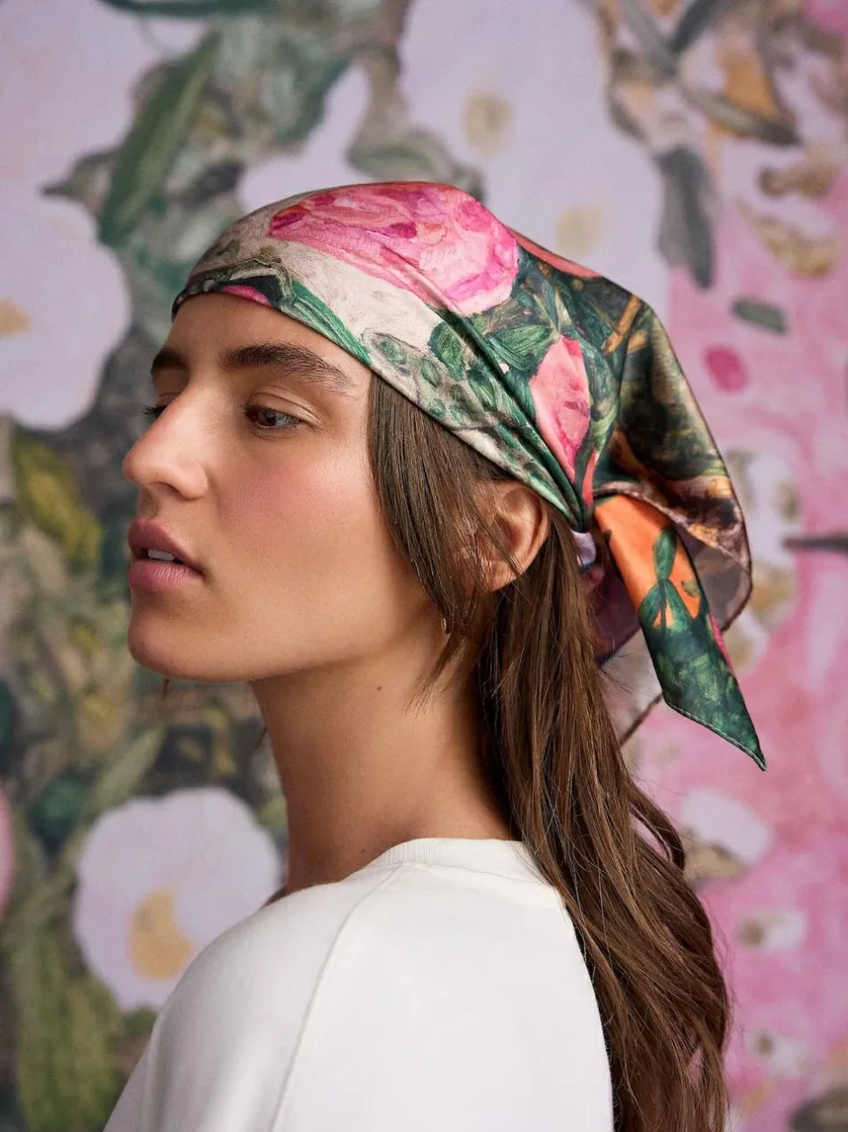 Next Multi Pink Floral Benjamin MacGregor Artist Collaboration Lightweight Square Scarf Outlet