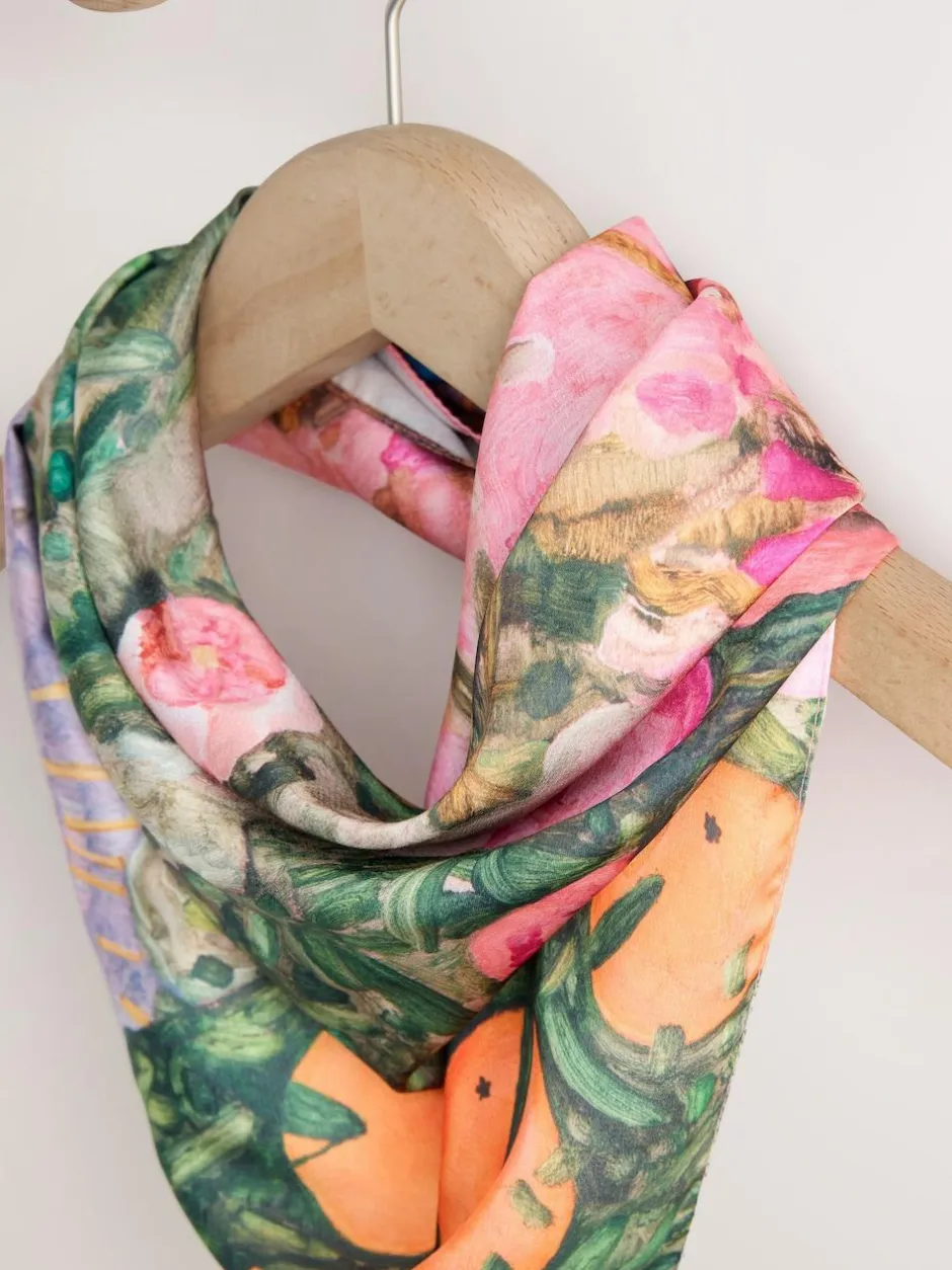 Next Multi Pink Floral Benjamin MacGregor Artist Collaboration Lightweight Square Scarf Outlet