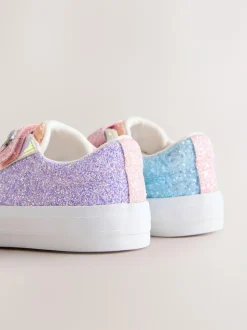 Next Standard Fit (F) Chunky Trainers With Touch Fastening Multi Rainbow Glitter