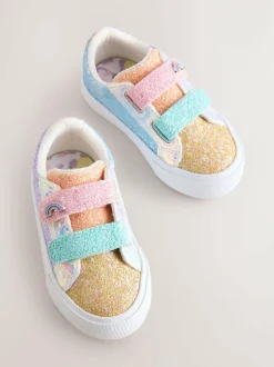 Next Wide Fit (G) Chunky Trainers With Touch Fastening Multi Rainbow Glitter New