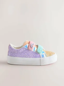 Next Wide Fit (G) Chunky Trainers With Touch Fastening Multi Rainbow Glitter New