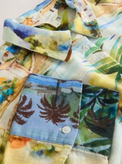 Next Multi Scenic Print Relaxed Long Sleeve Shirt With Linen Clearance