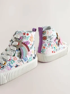 Next Multi Sketchy Print Standard Fit (F) Lace Up High Top Trainers