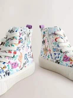 Next Multi Sketchy Print Standard Fit (F) Lace Up High Top Trainers