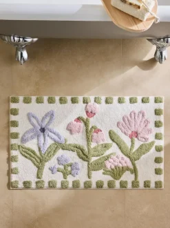 Next Multi Water Colour Floral Print Bath Mat Clearance