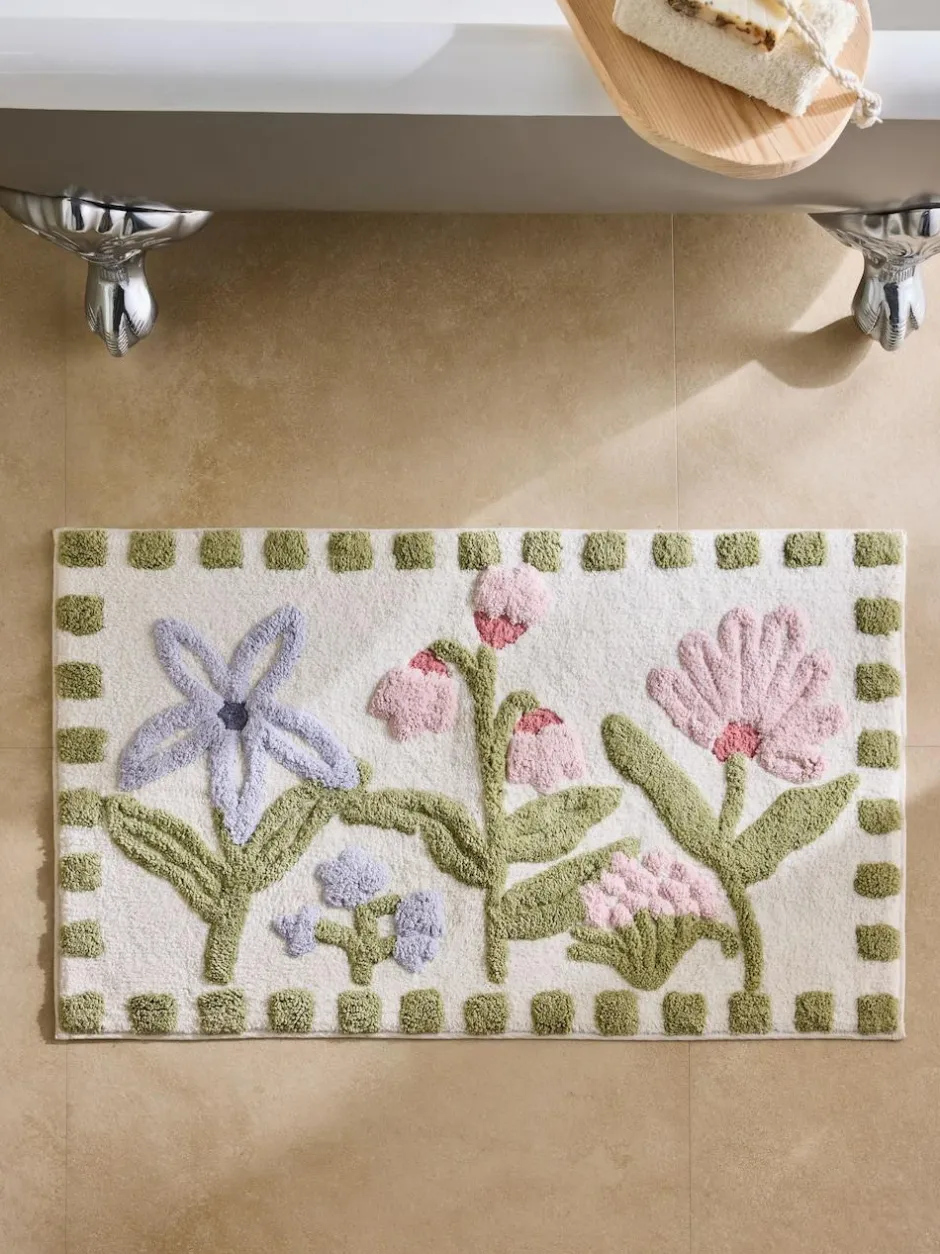 Next Multi Water Colour Floral Print Bath Mat Clearance