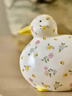 Next Multicolour Ditsy Floral Ceramic Duck Ornament New