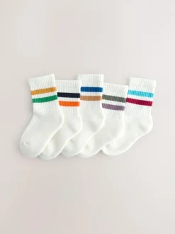 Next Multi/White Cushioned Footbed Cotton Rich Ribbed Tipped Socks 5 Pack Outlet