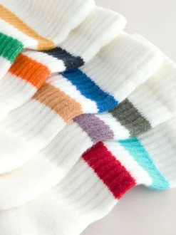 Next Multi/White Cushioned Footbed Cotton Rich Ribbed Tipped Socks 5 Pack Outlet