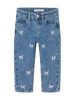 Name It Blue Bow Embroidery Mom Jeans Clearance