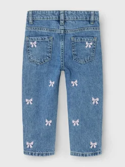 Name It Blue Bow Embroidery Mom Jeans Clearance