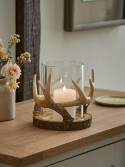 Next Natural Antler Hurricane Candle Holder New