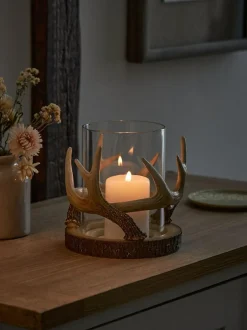 Next Natural Antler Hurricane Candle Holder New