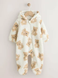 Next Natural Bear Borg All Over Printed Baby Pramsuit (0-18mths)