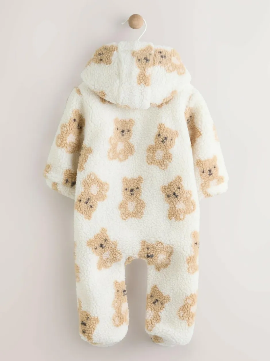 Next Natural Bear Borg All Over Printed Baby Pramsuit (0-18mths)