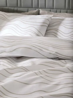 Next 2 Pack Reversible Duvet Cover and Pillowcase Set Natural Beige/White Wave Clearance