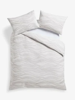 Next 2 Pack Reversible Duvet Cover and Pillowcase Set Natural Beige/White Wave Clearance