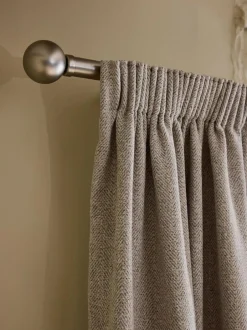Next Brushed Herringbone Pencil Pleat Blackout Thermal Curtains Natural