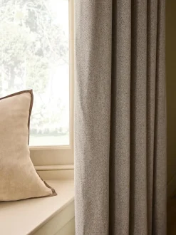 Next Brushed Herringbone Pencil Pleat Blackout Thermal Curtains Natural