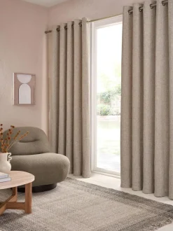 Next Chunky Marl Textured Eyelet Lined Curtains Natural Best