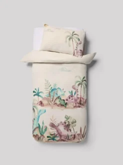 Next Natural Dinosaurs 100% Cotton Textured Printed Duvet Cover and Pillowcase Set Discount