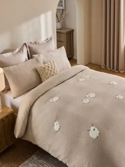 Next Natural Fleece Tufted Hamish Duvet Cover and Pillowcase Set New