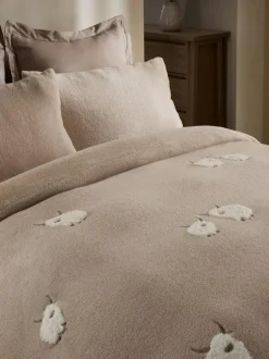Next Natural Fleece Tufted Hamish Duvet Cover and Pillowcase Set New